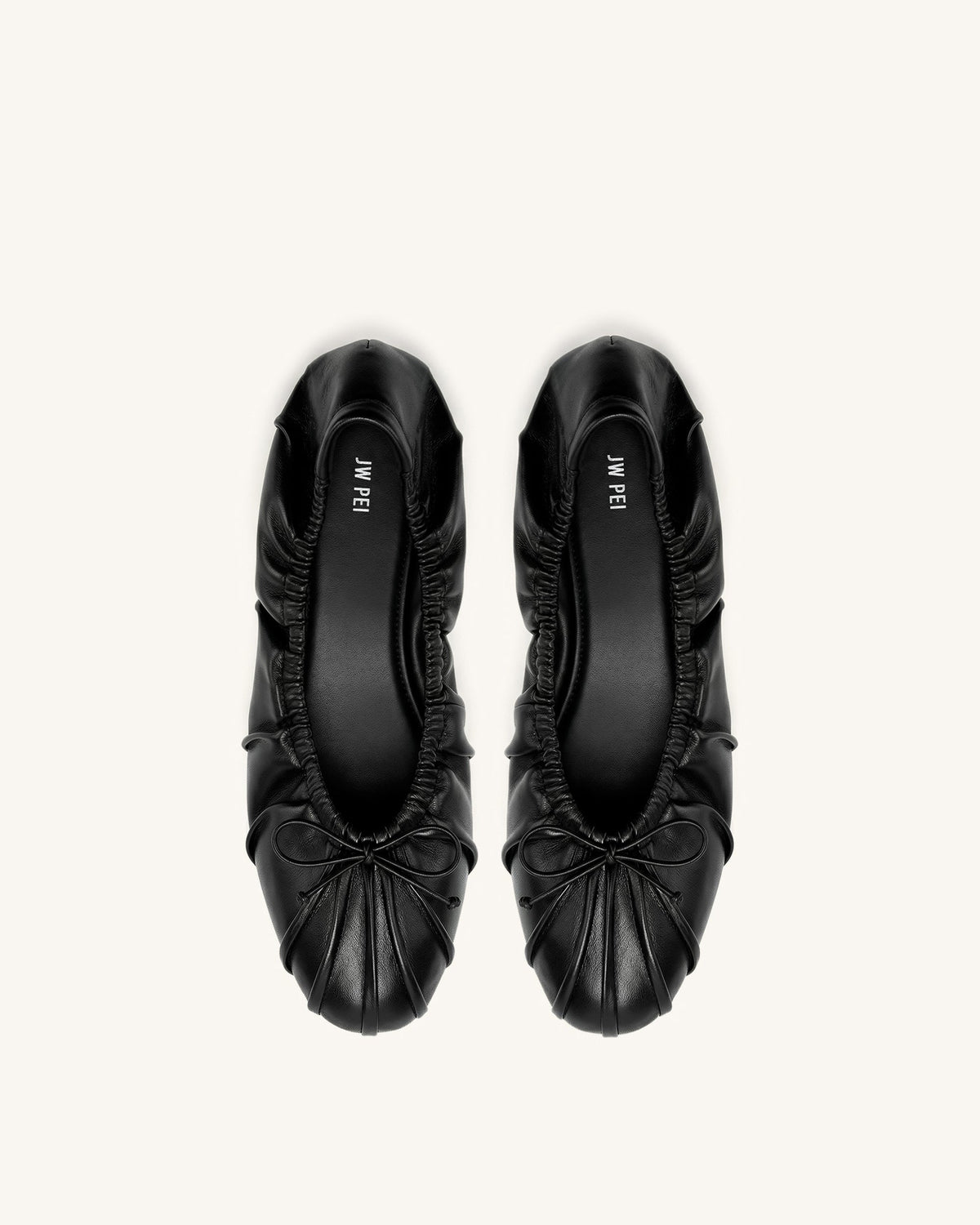 Solenne Ruched Drawstring Ballet Flats - Black | JW PEI