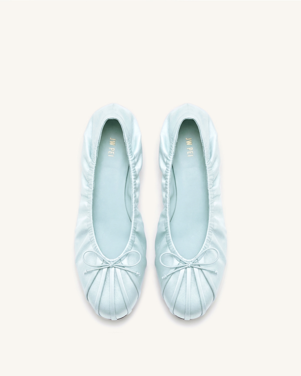 Solenne Ruched Drawstring Satin Ballet Flats - Blue | JW PEI