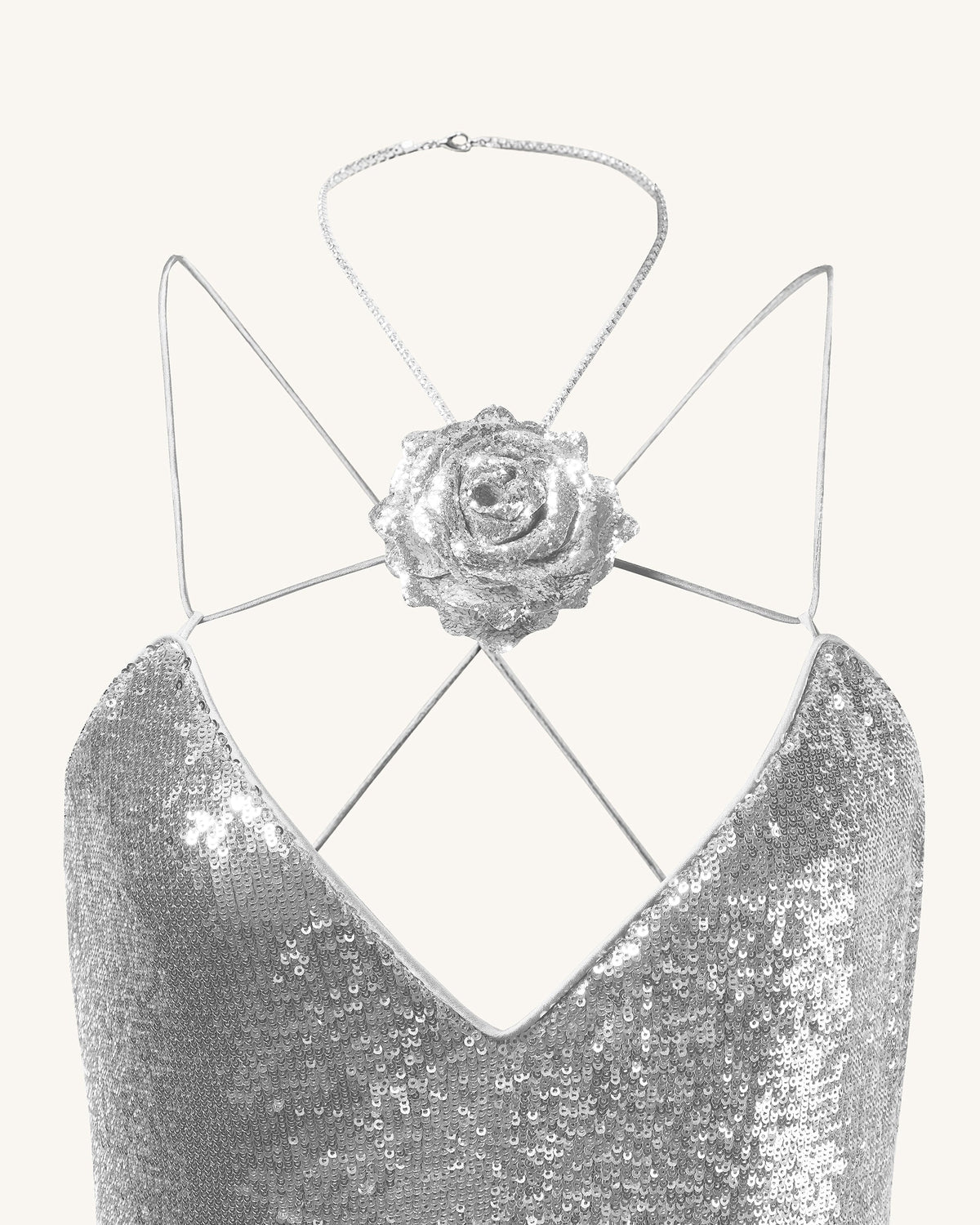 Heisey Silver Sequinned Rosette Maxi Dress - Silver | JW PEI
