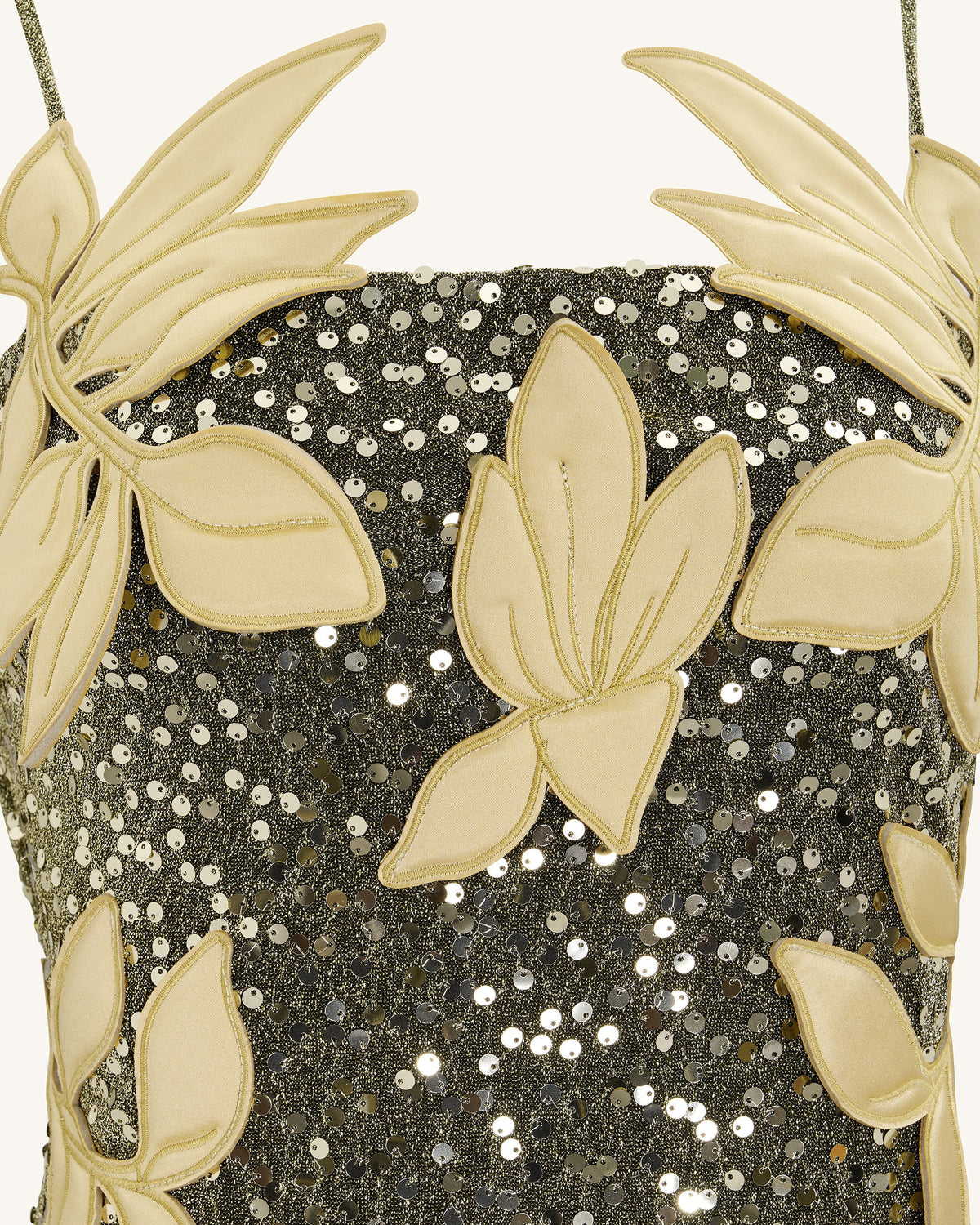 Araminta Sequined Gown with Floral Details - Gold | JW PEI
