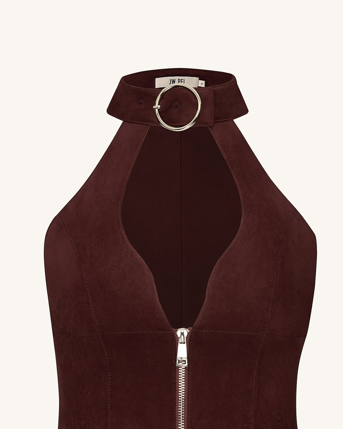 Ruby Halter Neck Zipper Mini Dress - Coffee Red | JW PEI