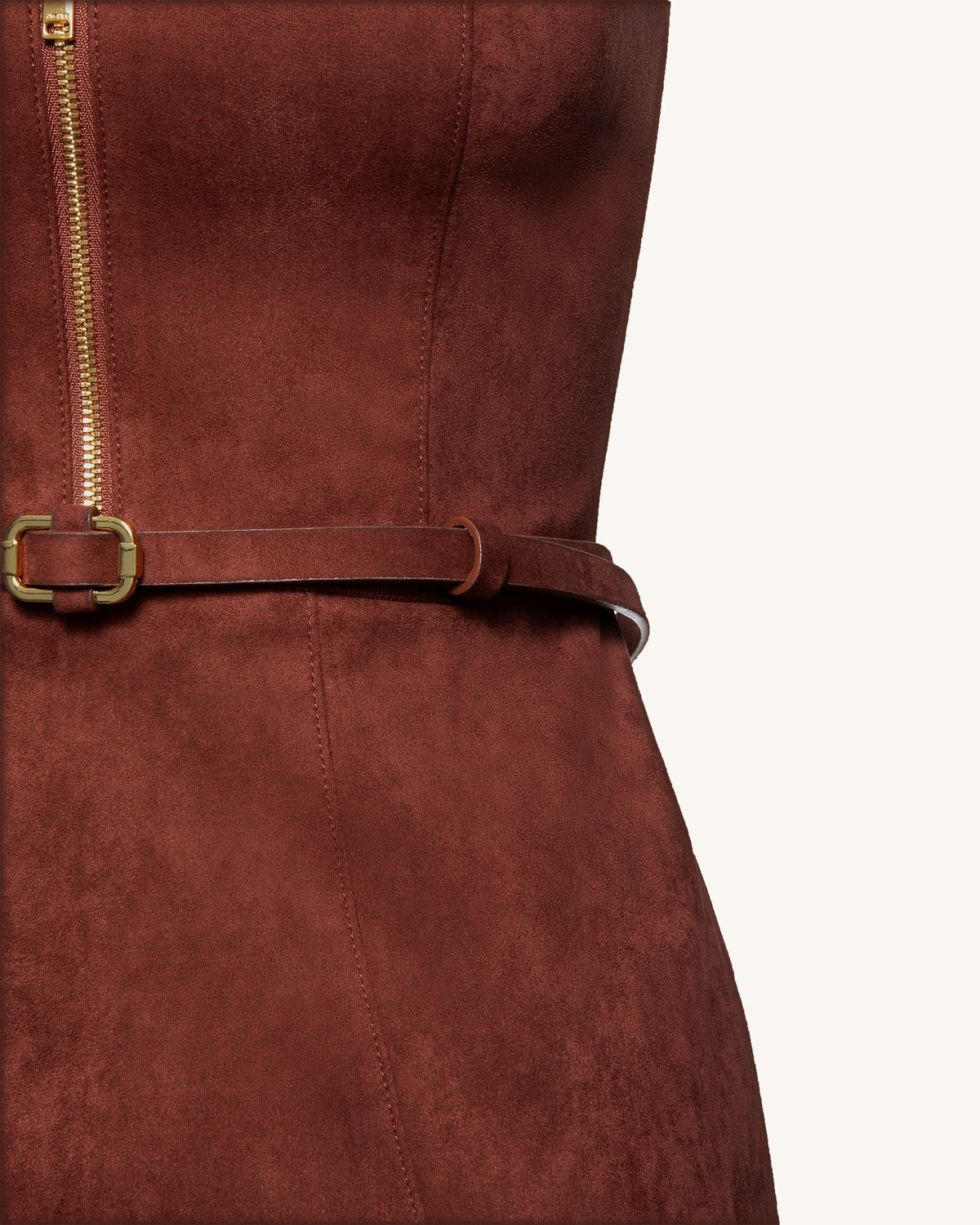 Faux Suede Halter Neck Zip-Front Mini Dress - Burgundy | JW PEI