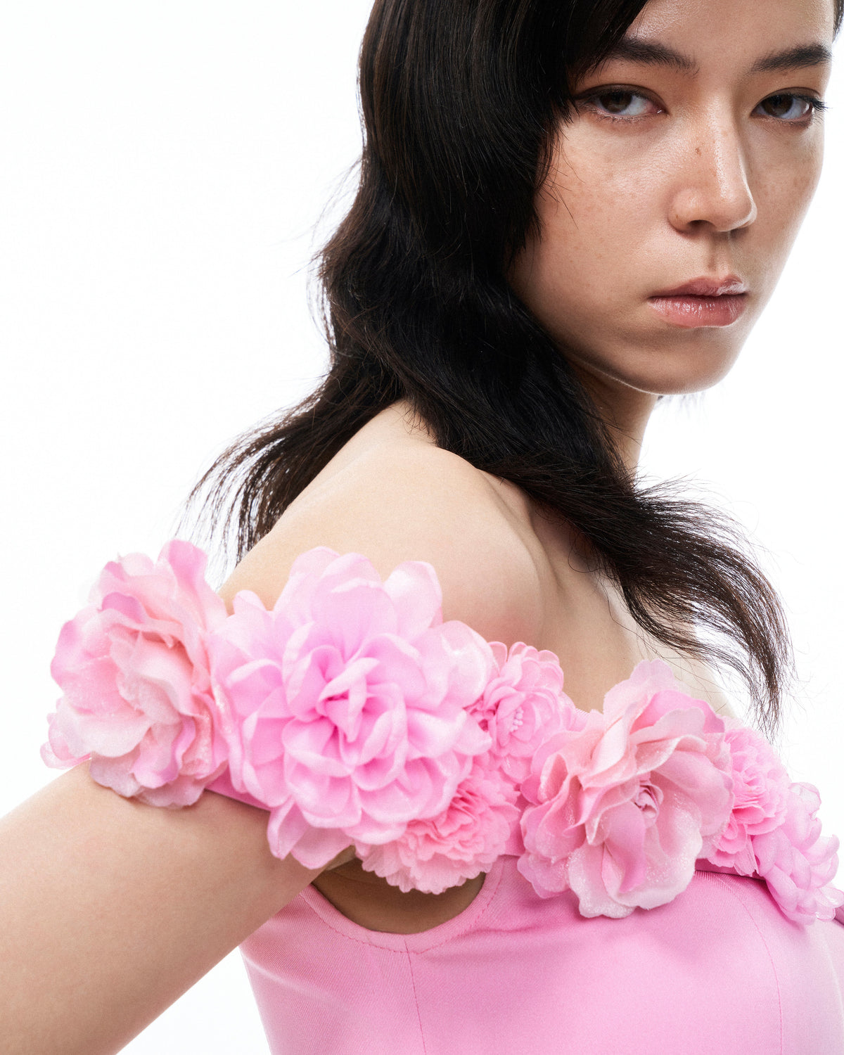 Aurelius Wrap-Around Shoulder 3D Floral Mini Dress - Pink | JW PEI