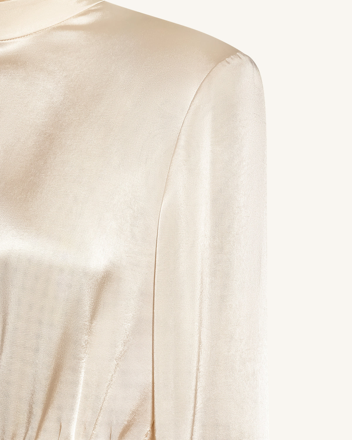 Structured Shoulder Design Satin High-Neck Fitted Maxi Dress - Cream | JW PEI