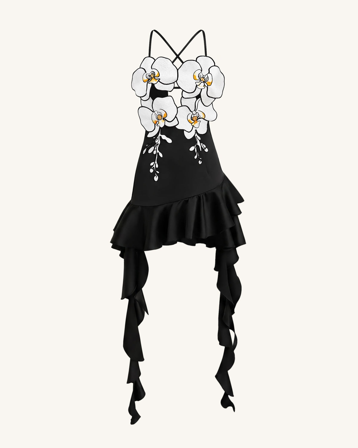 Orchid Embroidered Ruffle Hem Mini Dress - Black | JW PEI