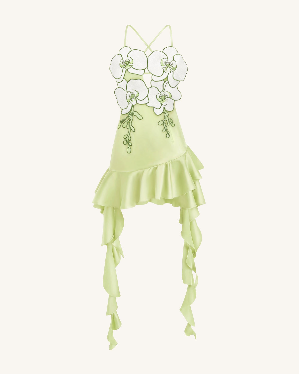 Orchid Embroidered Ruffle Hem Mini Dress - Light Green | JW PEI