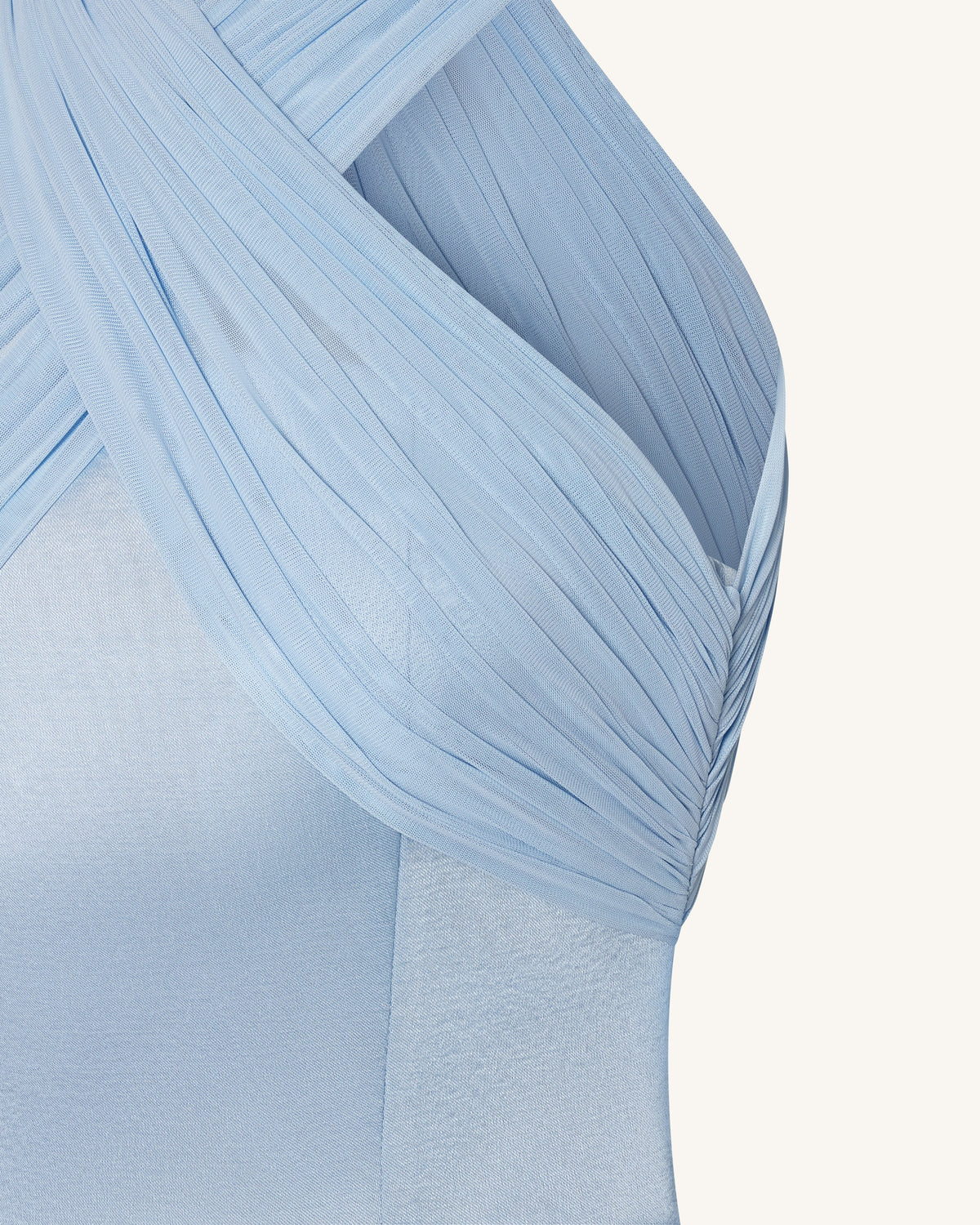 Satin Mini Dress with Tulle Cross-Halter - Blue | JW PEI