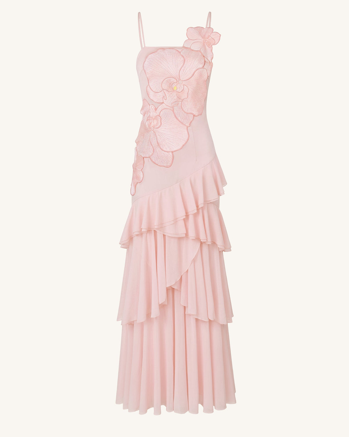 Orchid Embroidered Ruffled One-Shoulder Maxi Dress - Blush Pink | JW PEI
