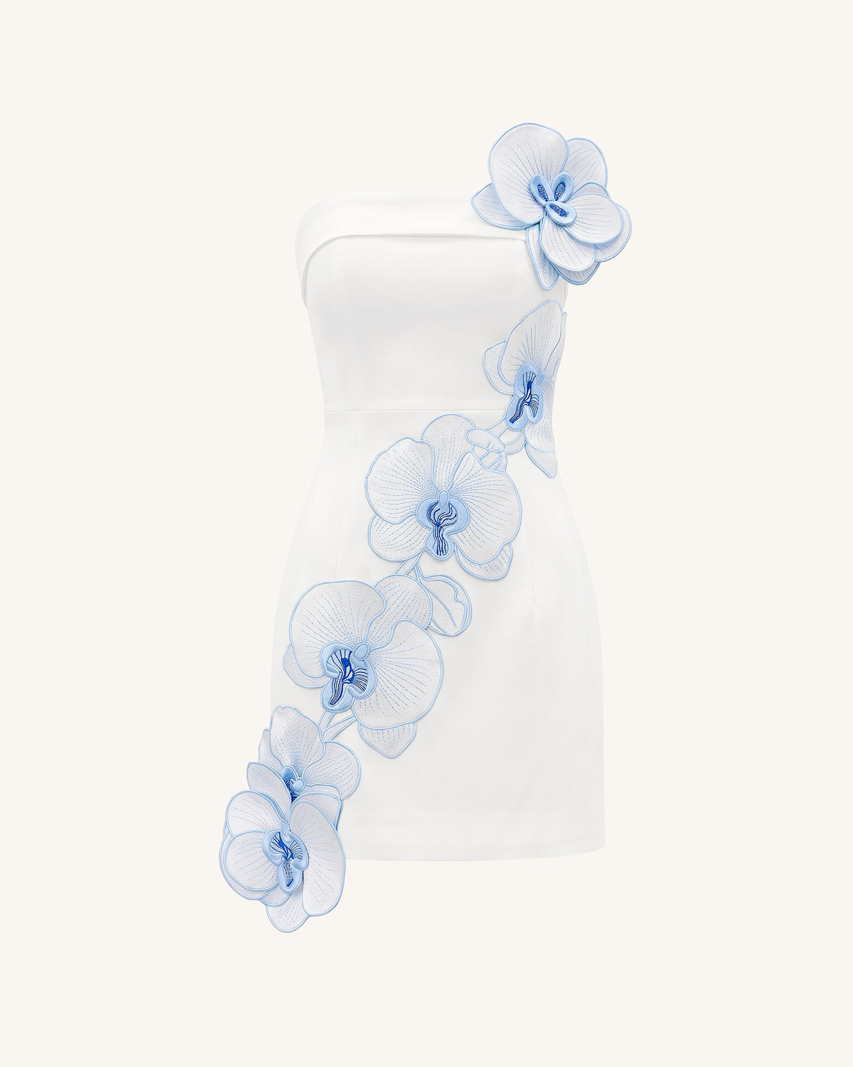 Orchid Embroidered Floral Appliqué Strapless Mini Dress - White Blue | JW PEI