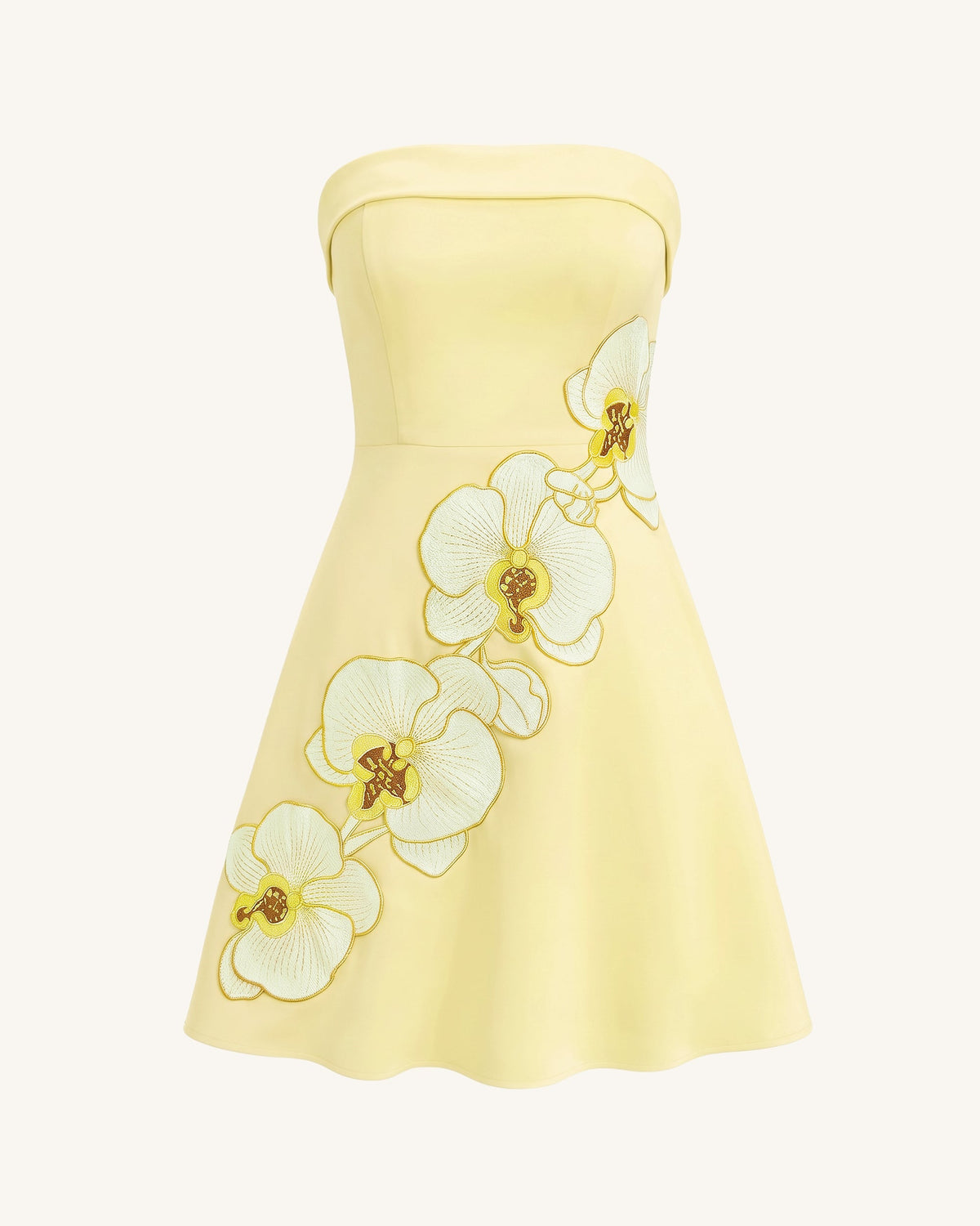 Orchid Embroidered Strapless A-Line Midi Dress - Pale Yellow | JW PEI