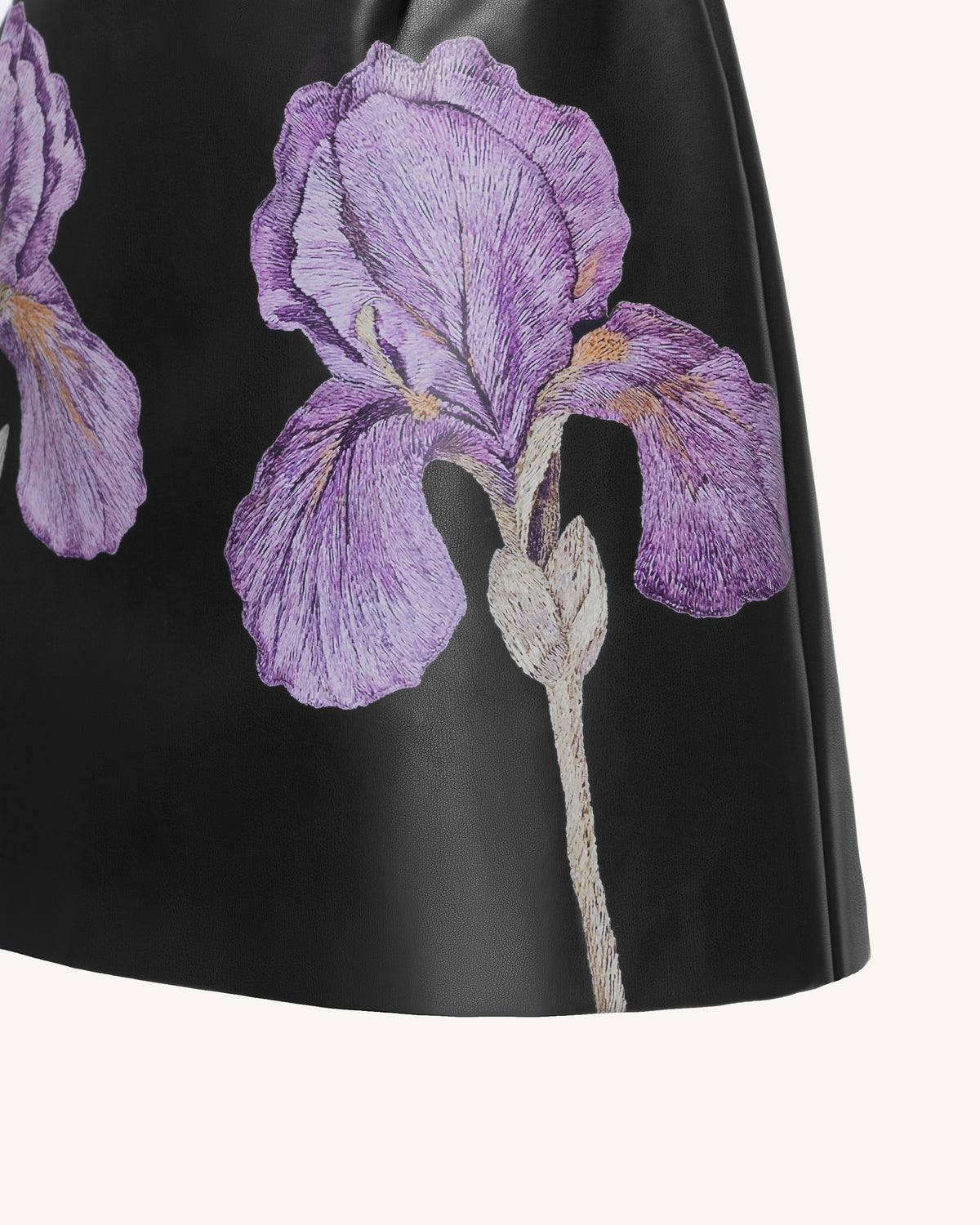 Iris Floral-Print One-Shoulder Leather Mini Dress - Black | JW PEI