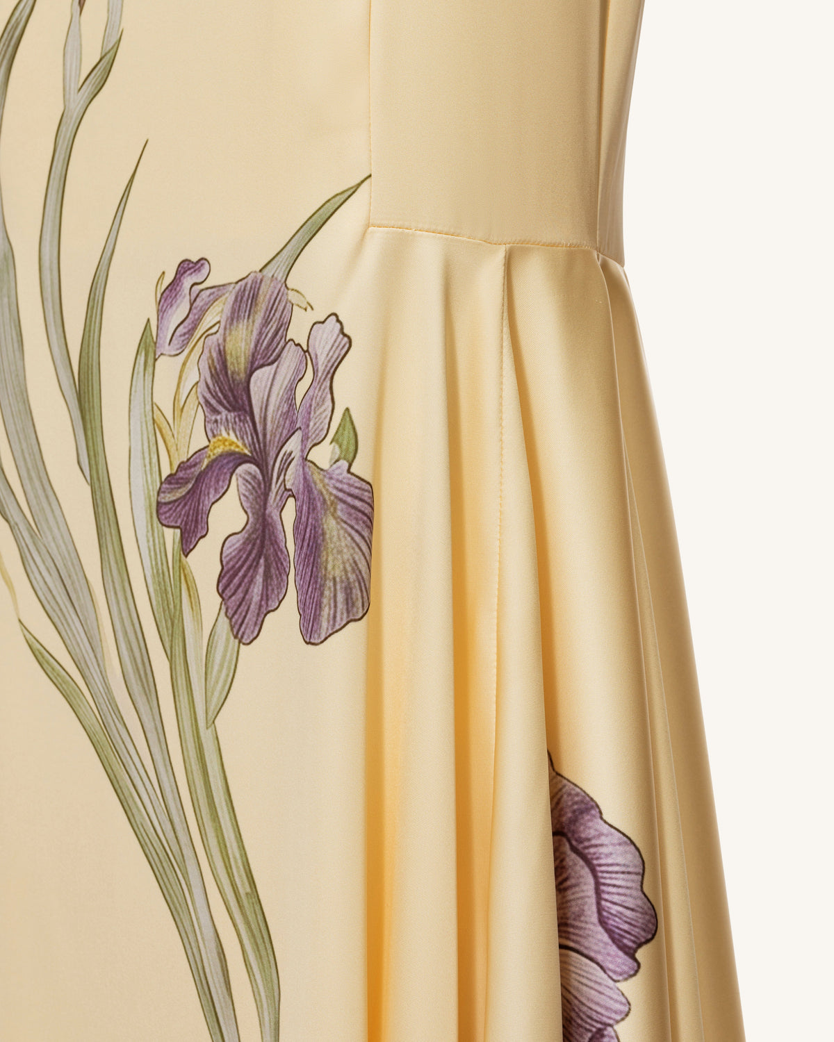 Iris Print Satin Mermaid Maxi Dress - Soft Yellow | JW PEI