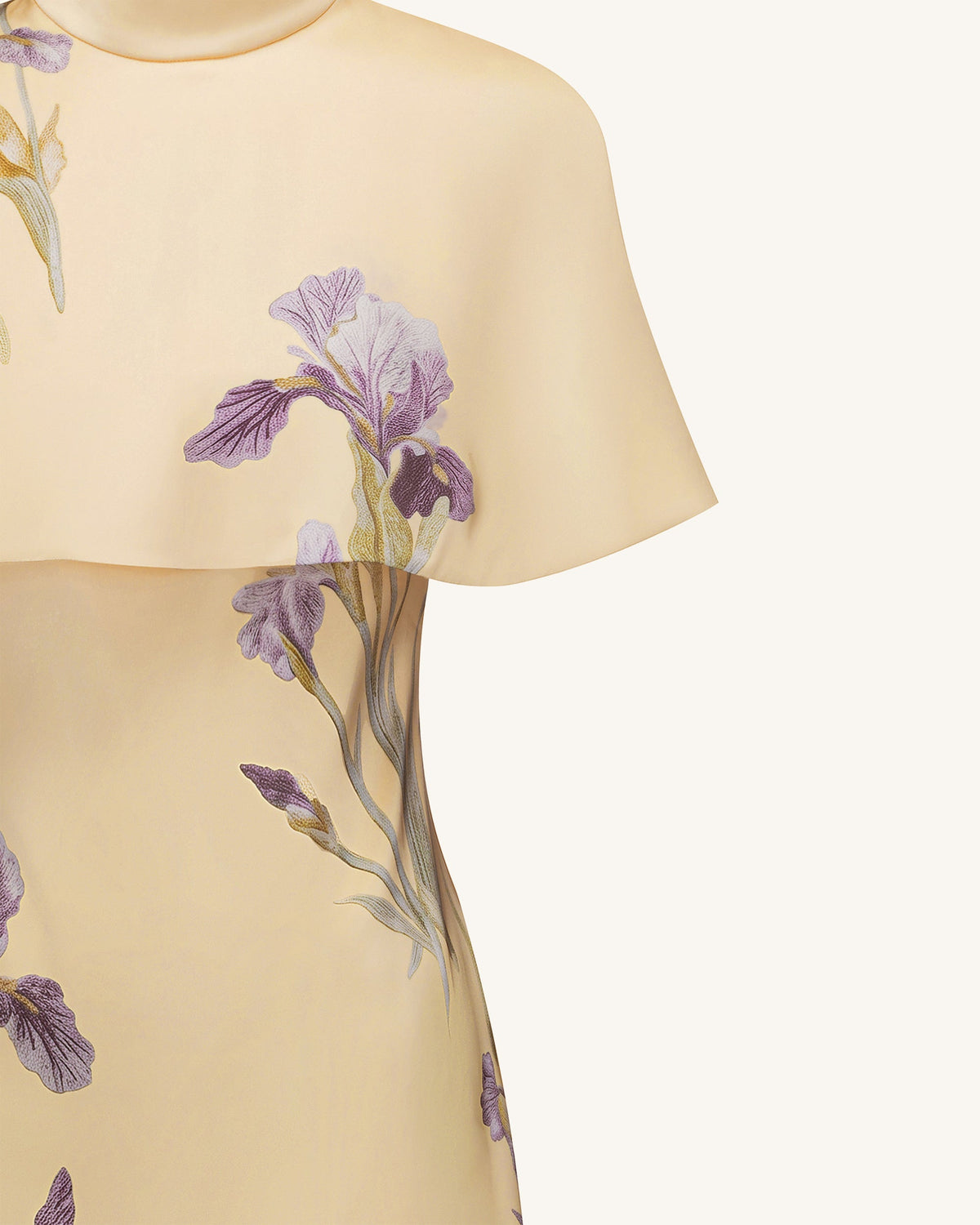 Iris Print Cape Overlay Mini Dress - Soft Yellow | JW PEI
