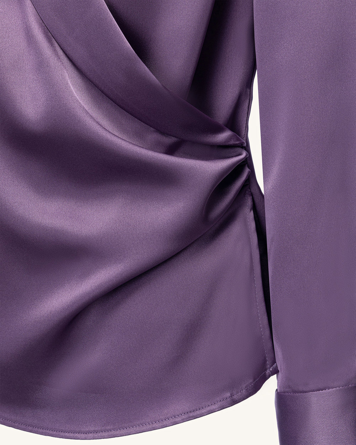 Satin Wrap V Neck Long Sleeve Blouse - Dusty Mauve | JW PEI