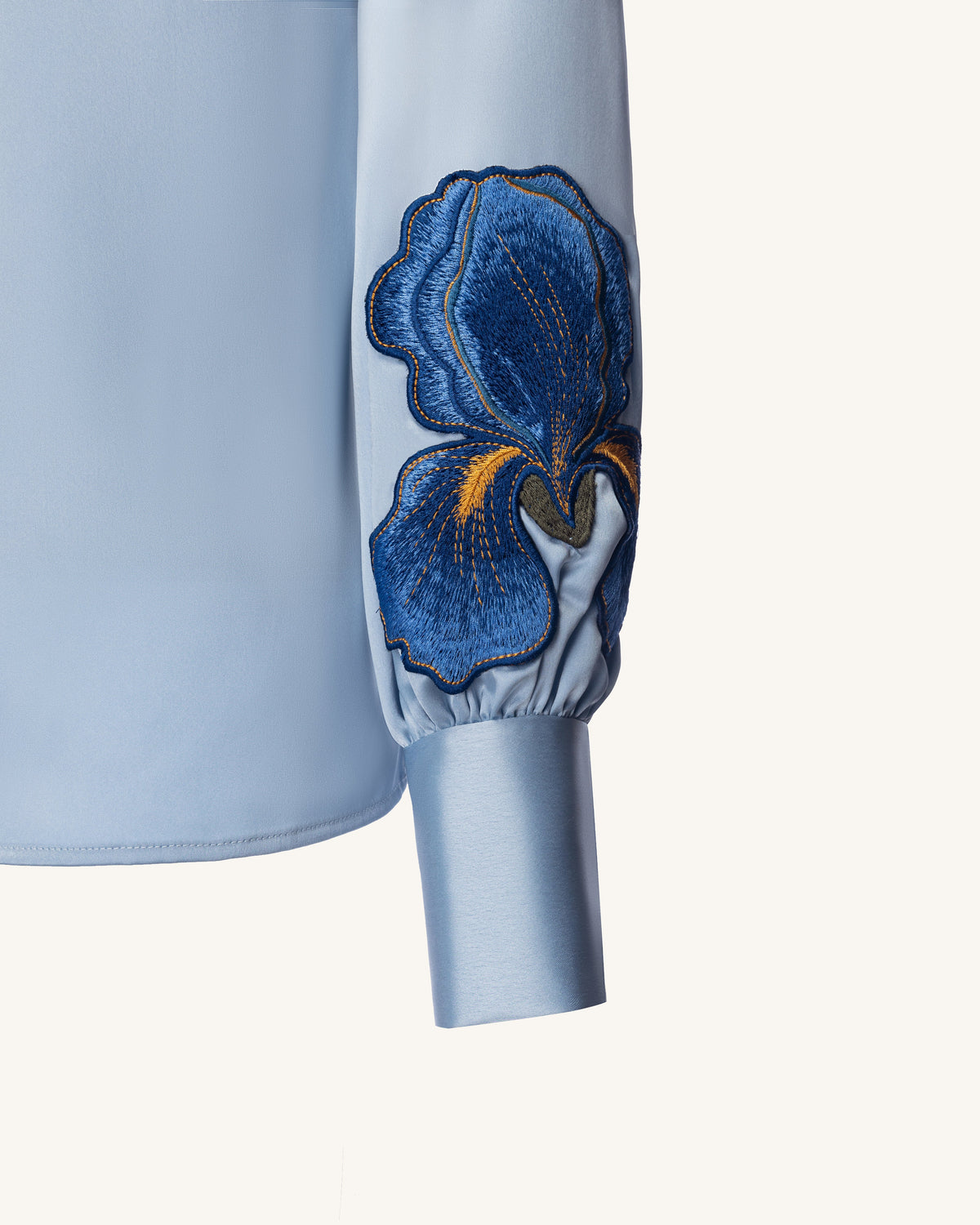 Iris Embroidered Collared Long Sleeve Shirt - Light Blue | JW PEI