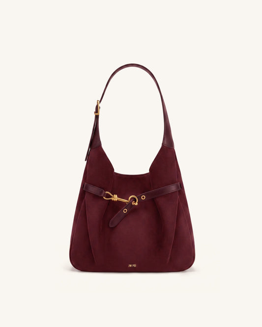 Alina Faux Suede Hobo Bag - Deep Burgundy | JW PEI