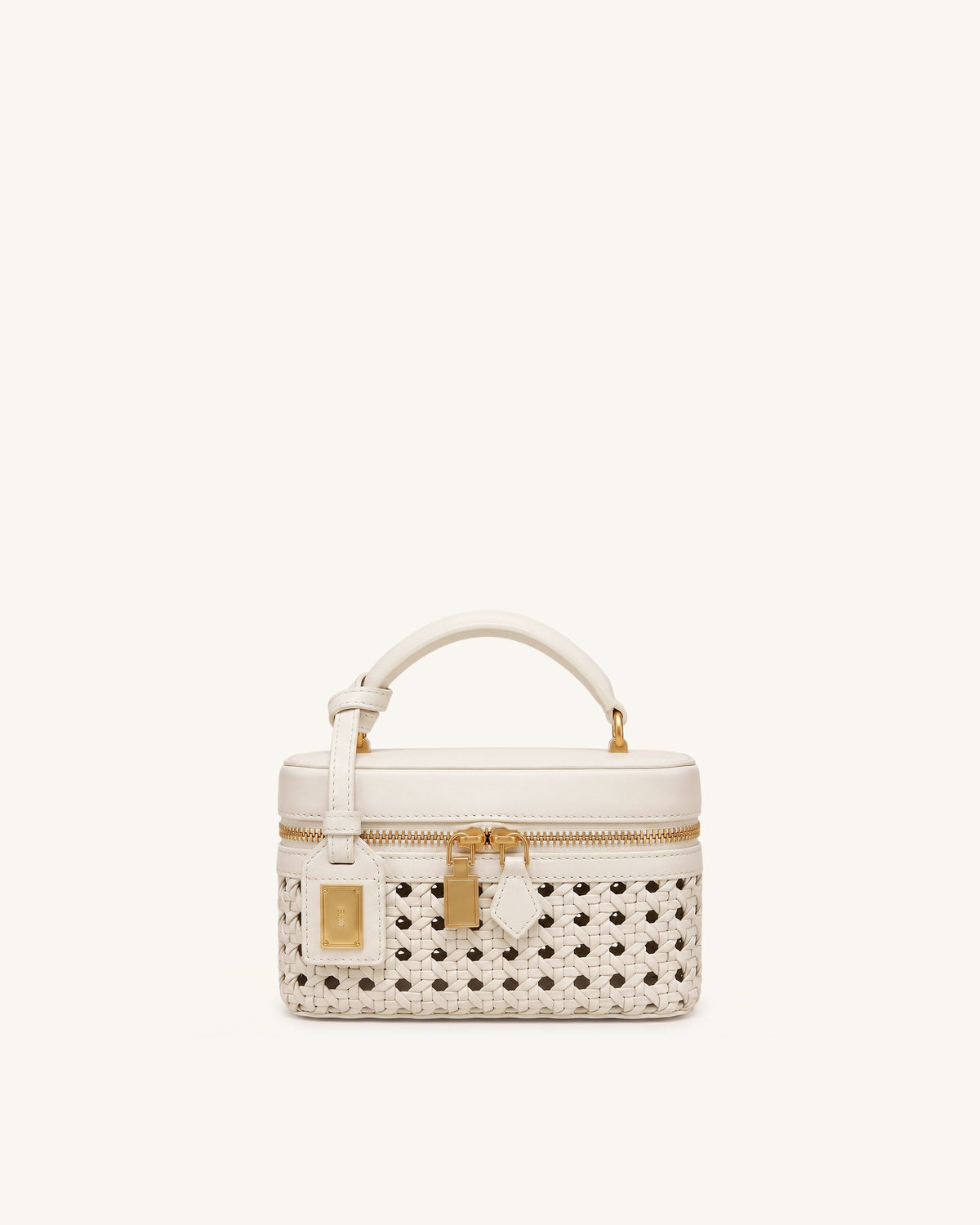 Cleo Woven Box Shape Top Handle Bag - Warm White | JW PEI