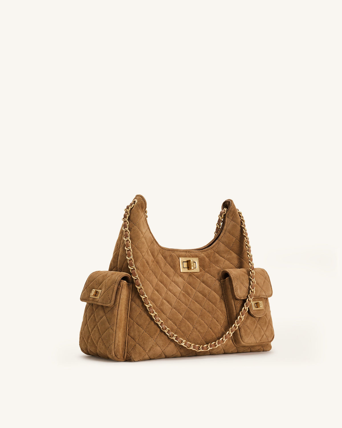 Vivian Faux Suede Quilted Chain Shoulder Bag - Caramel Brown | JW PEI
