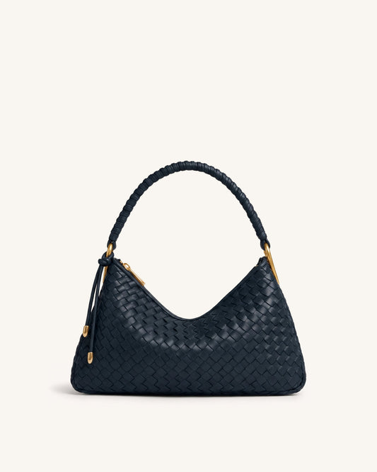Lorena Woven Shoulder Bag - Navy Blue | JW PEI