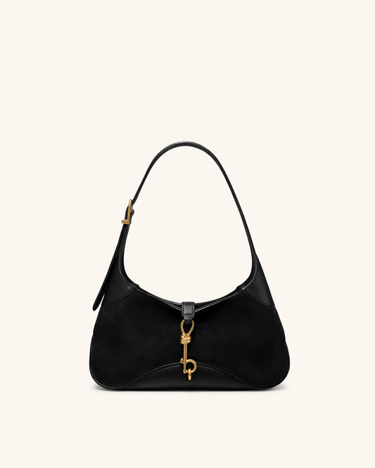 Juliette Faux Suede Key Charm East-West Shoulder Bag - Black | JW PEI