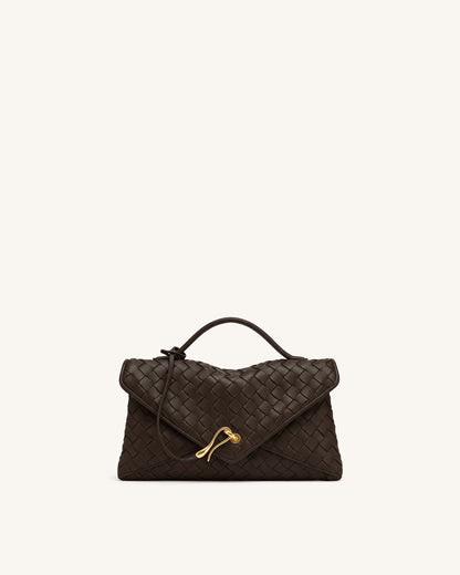 Celeste Woven Envelope Bag - Dark Brown | JW PEI