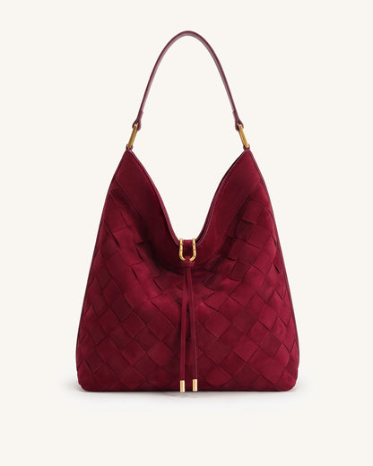 Aria Faux Suede Woven Shoulder Bag - Burgundy | JW PEI