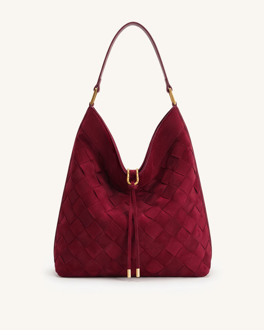 Aria Faux Suede Woven Shoulder Bag - Burgundy | JW PEI