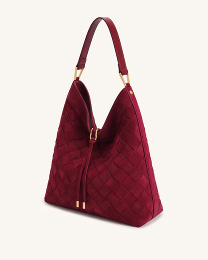 Aria Faux Suede Woven Shoulder Bag - Burgundy | JW PEI