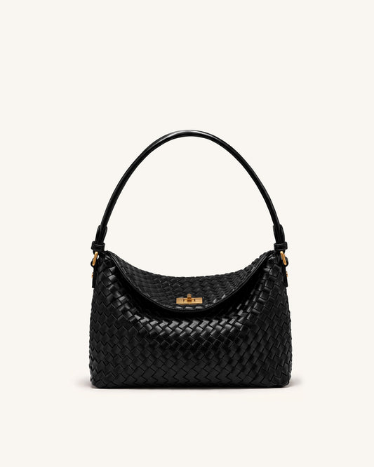 Lucia Woven Hobo Bag - Black | JW PEI