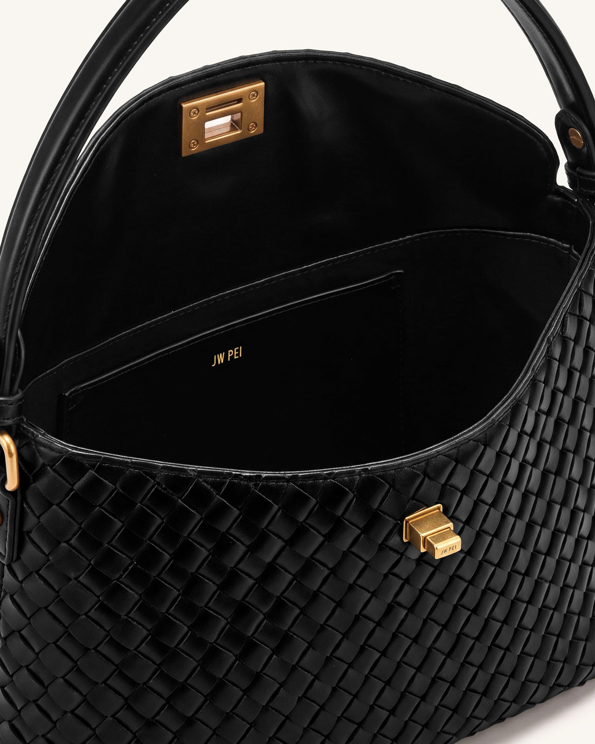 Lucia Woven Hobo Bag - Black | JW PEI