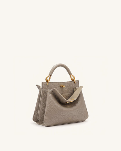Lucia Elephant-Effect Top Handle Bag - Stone Gray | JW PEI