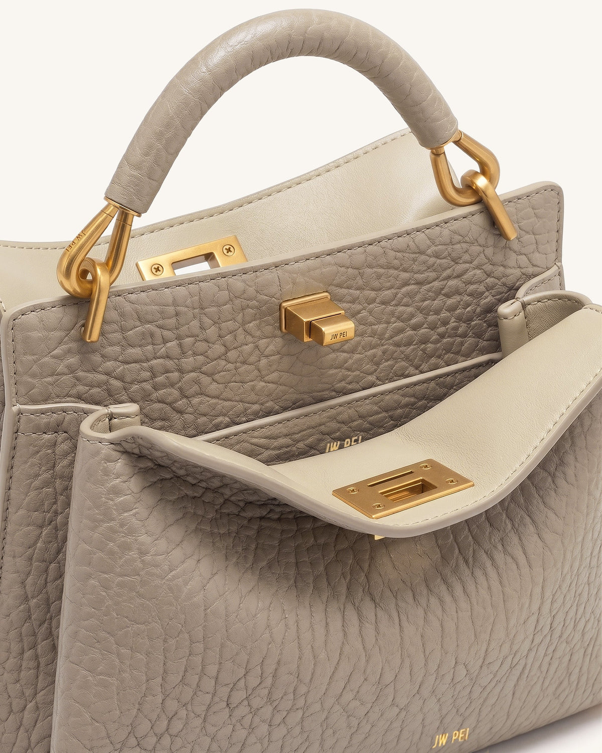 Lucia Elephant-Effect Top Handle Bag - Stone Gray | JW PEI