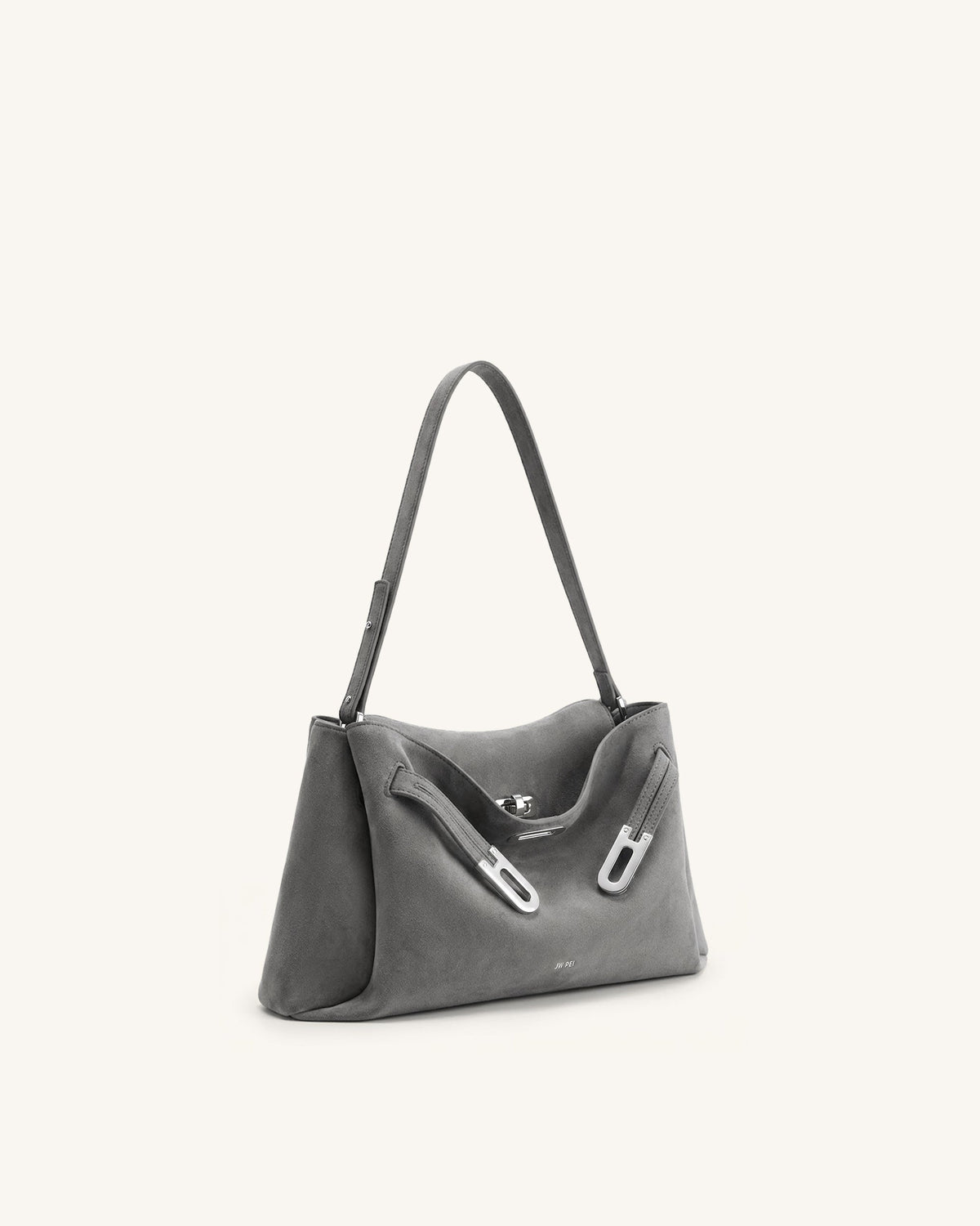 Rhea Faux Suede Double Buckle Shoulder Bag - Grey | JW PEI