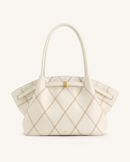Hana Large Quilting Tote Bag - Ivory White | JW PEI