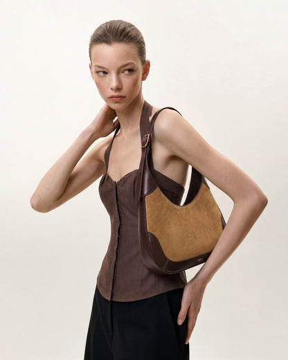 Willow Faux Suede Trim Hobo Bag - Brown | JW PEI