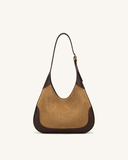 Willow Faux Suede Trim Hobo Bag - Brown | JW PEI
