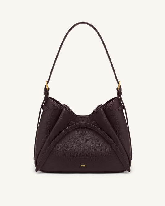 Mabel Soft Bow Shoulder Bag - Dark Brown | JW PEI