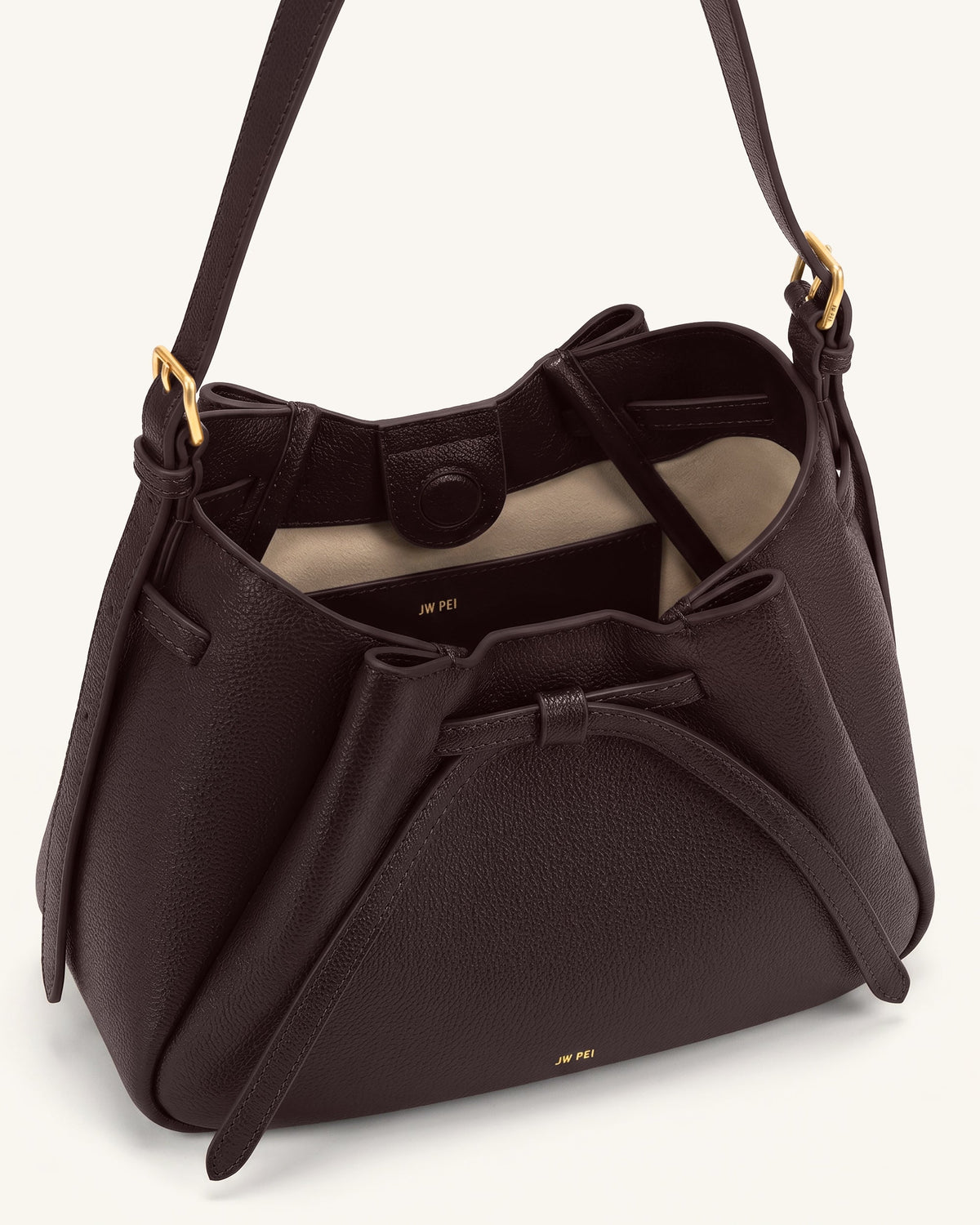 Mabel Soft Bow Shoulder Bag - Dark Brown | JW PEI