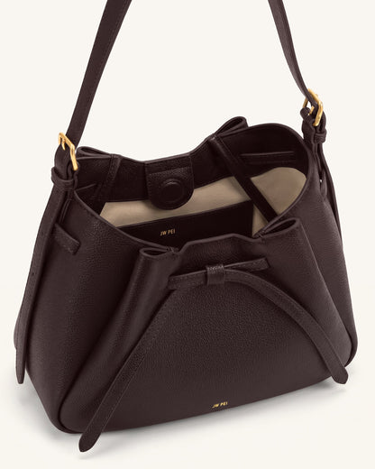 Mabel Soft Bow Shoulder Bag - Dark Brown | JW PEI