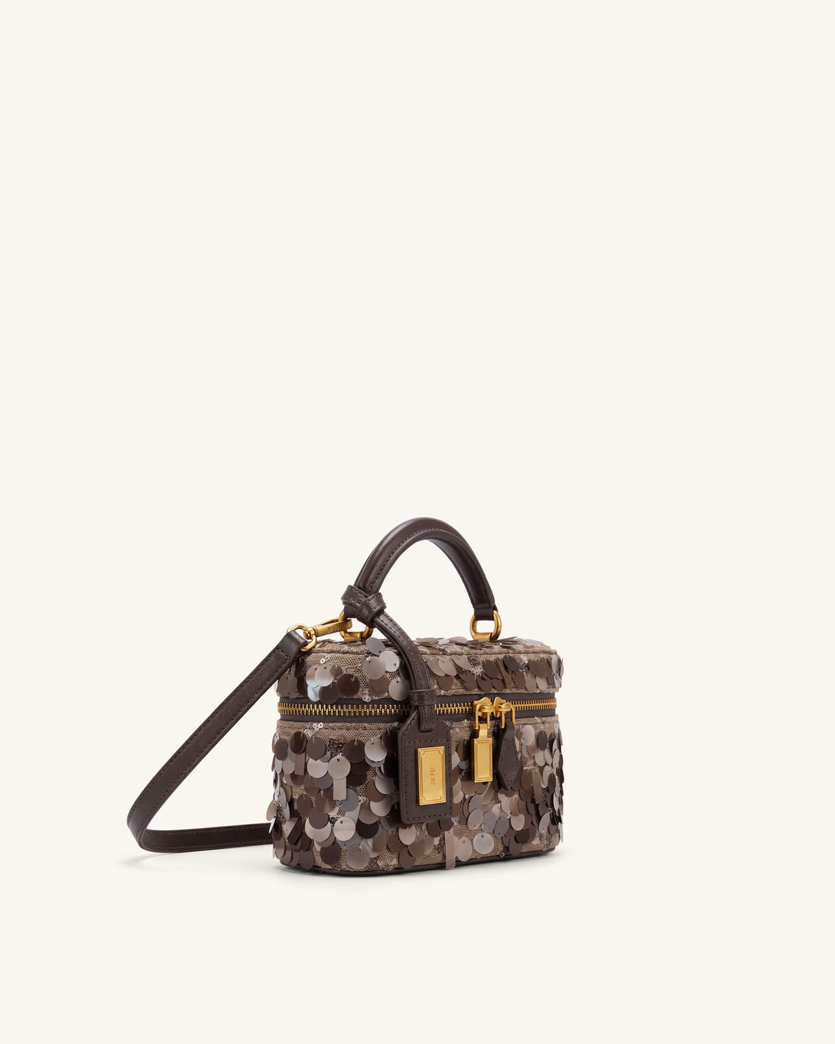 Cleo Metallic Sequin Box Shape Top Handle Bag - Brown | JW PEI