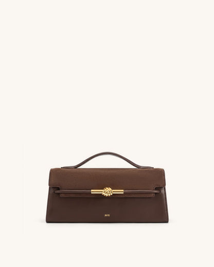 Lena Faux Suede Metal Rope Knot Top Handle Bag - Dark Brown | JW PEI