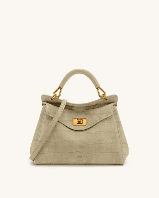 Lucia Classic Croc-Embossed Faux Suede Top Handle Bag - Light Beige | JW PEI