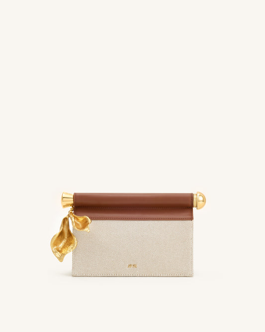 Holly Metal Pendant Embellished Clutch - Brown Canvas | JW PEI