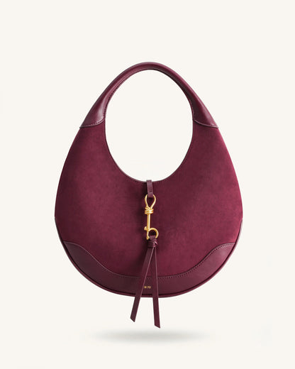 Colette Faux Suede Crescent Hobo Bag - Deep Claret | JW PEI