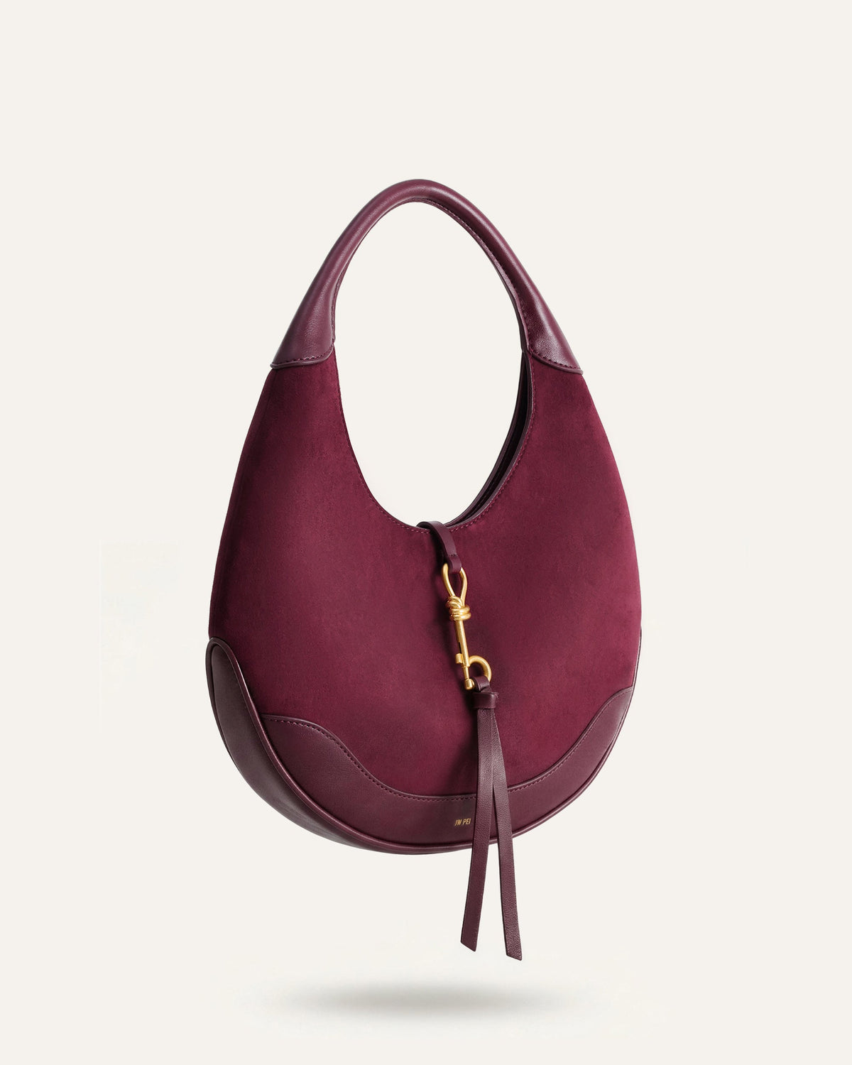 Colette Faux Suede Crescent Hobo Bag - Deep Claret | JW PEI
