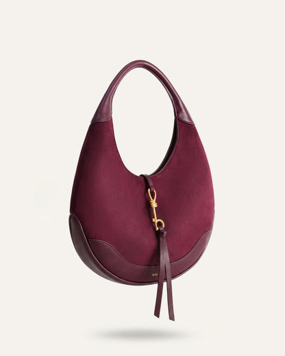 Colette Faux Suede Crescent Hobo Bag - Deep Claret | JW PEI