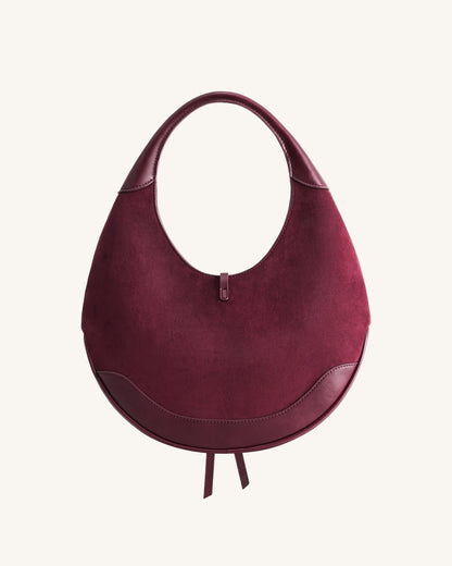 Colette Faux Suede Crescent Hobo Bag - Deep Claret | JW PEI