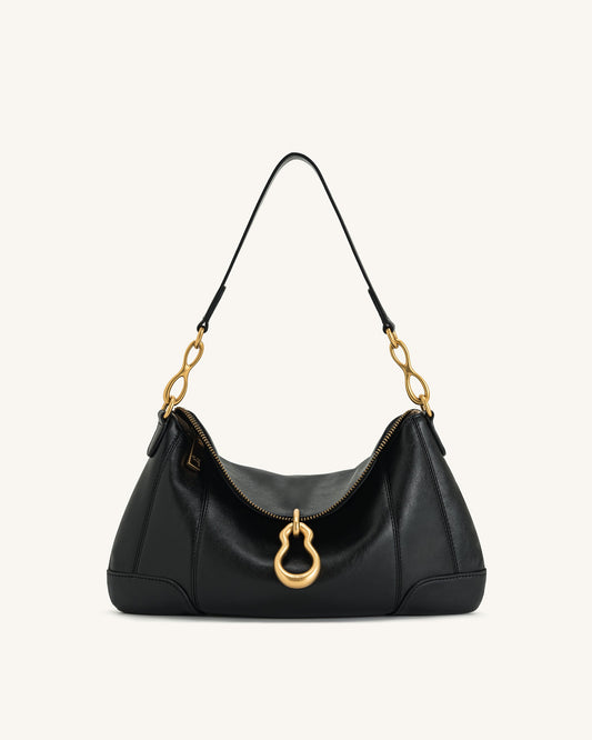 Jayla Metal Pendant Embellished Shoulder Bag - Black | JW PEI
