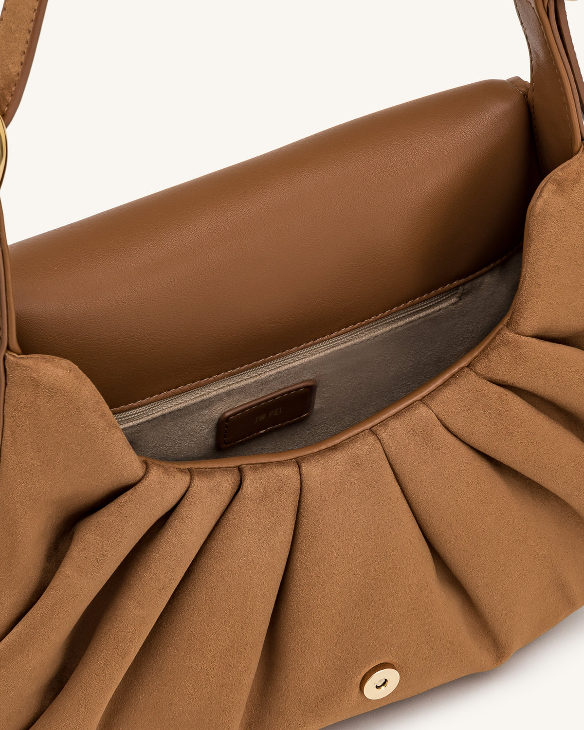 Avery Faux Suede Draped Hobo Bag - Camel | JW PEI