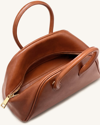 Veda Vintage Finish Bowler Bag - Saddle Brown | JW PEI